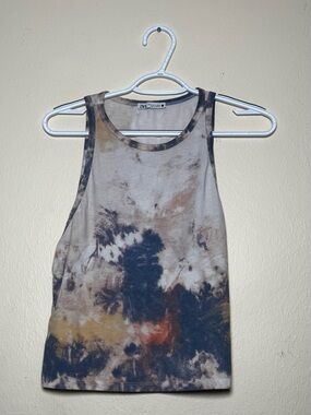 ZARA Tie-Dye Scoop Tank Top in Navy, Brown and Mustard